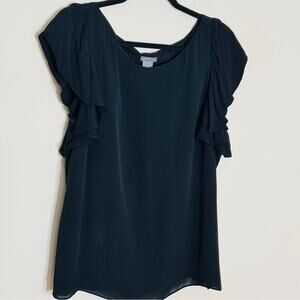 Ann Taylor Silk Black Ruffle Sleeve Blouse Size XL